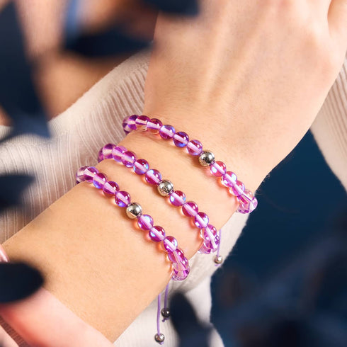 Kosmisches Lila | Silber | Galaxie Glas Makramee Perlen Armband